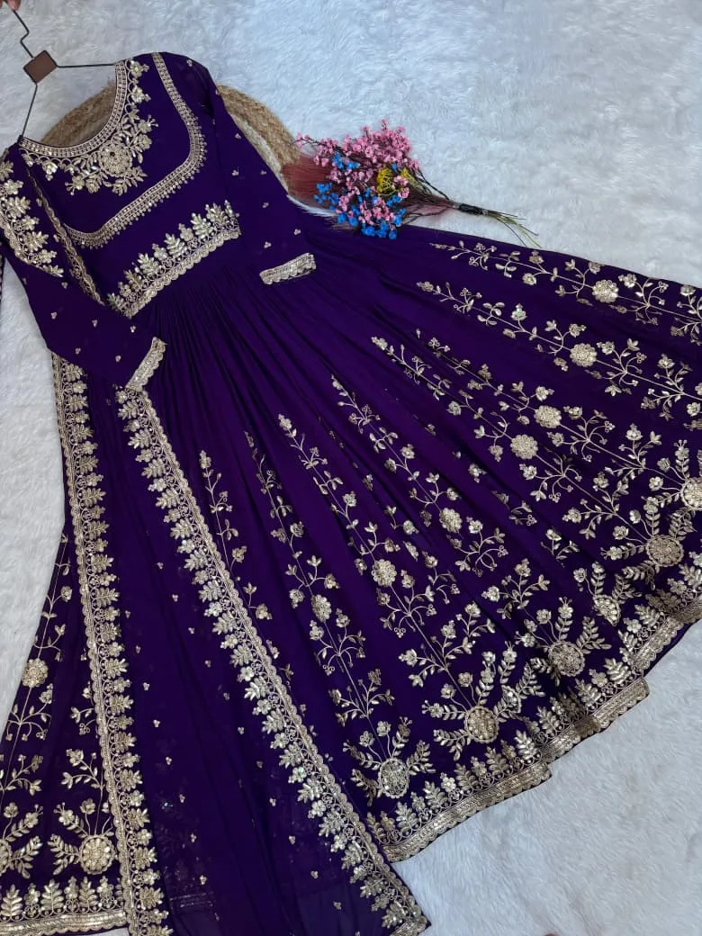 S 2026 Lw 9331 Faux Blooming Georgette With Zari &amp; Sequins Embroidered Work Gown 3