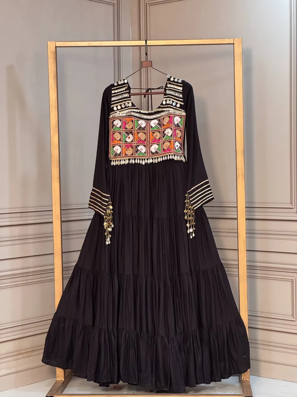 S 2026 Lw 9344 14 Kg Reyon With Kutchi Gamthi Thread Embroidered &amp; Mirror Work &amp; Fancy Dori Latkan Gown 2