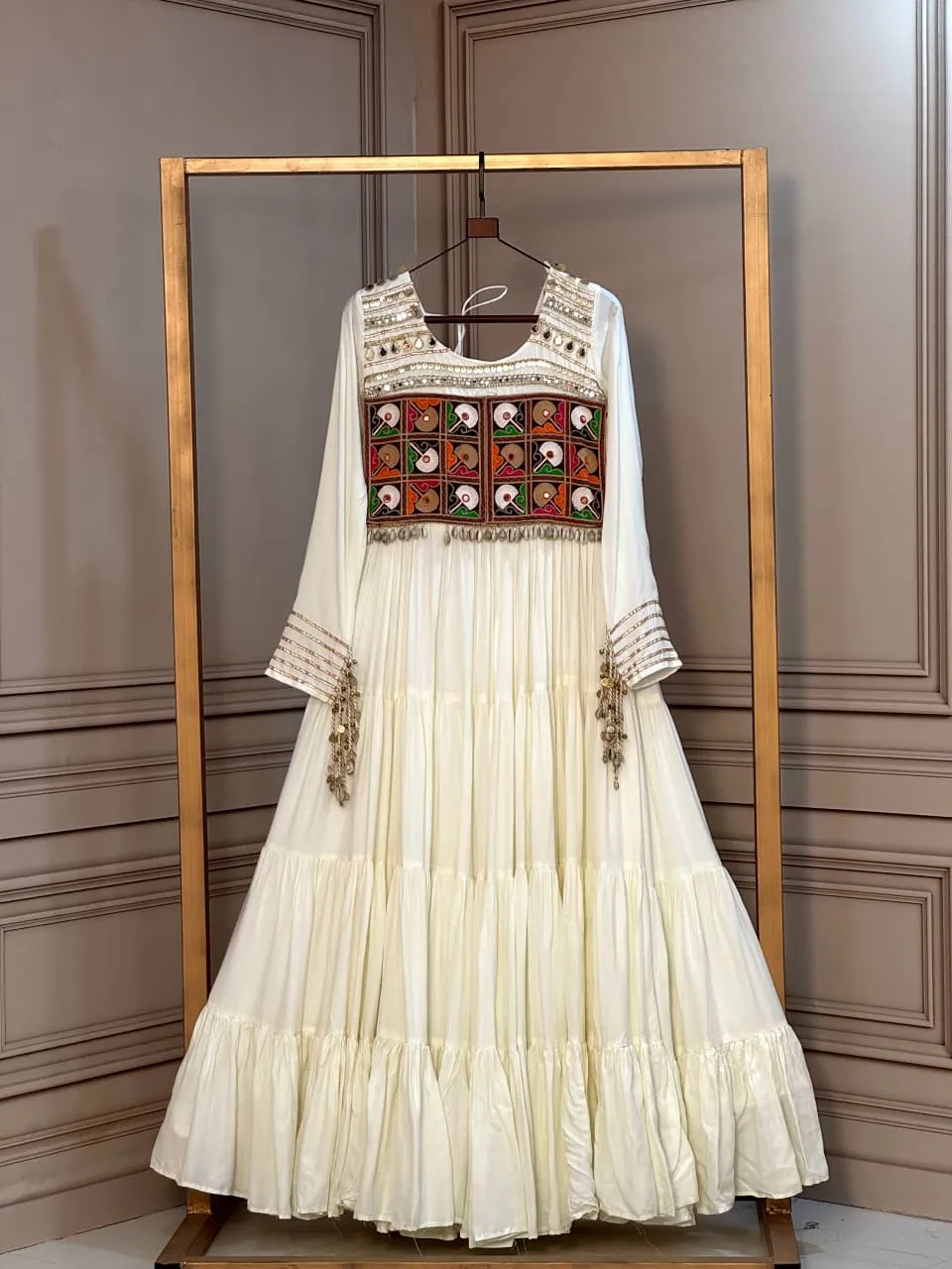 S 2026 Lw 9344 14 Kg Reyon With Kutchi Gamthi Thread Embroidered &amp; Mirror Work &amp; Fancy Dori Latkan Gown 3