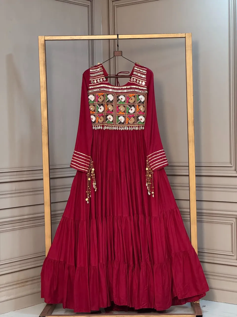 S 2026 Lw 9344 14 Kg Reyon With Kutchi Gamthi Thread Embroidered &amp; Mirror Work &amp; Fancy Dori Latkan Gown 4
