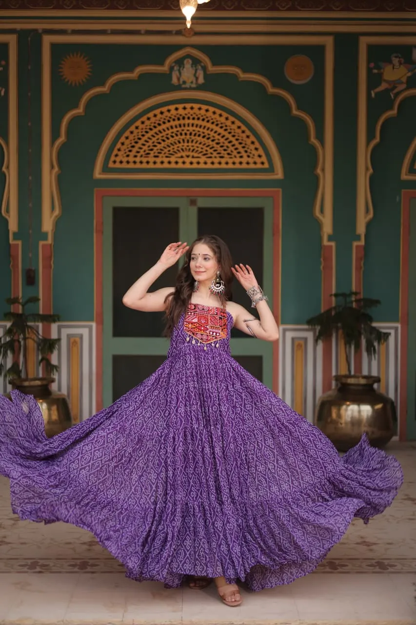 S Ka 1119 Bandhani Print Work With Kutchi Patchework In Faux Georgette Gown