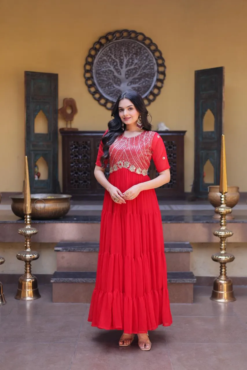 S Ka 1255 Faux Blooming With Embroidery Zari Sequins Work Gown 2