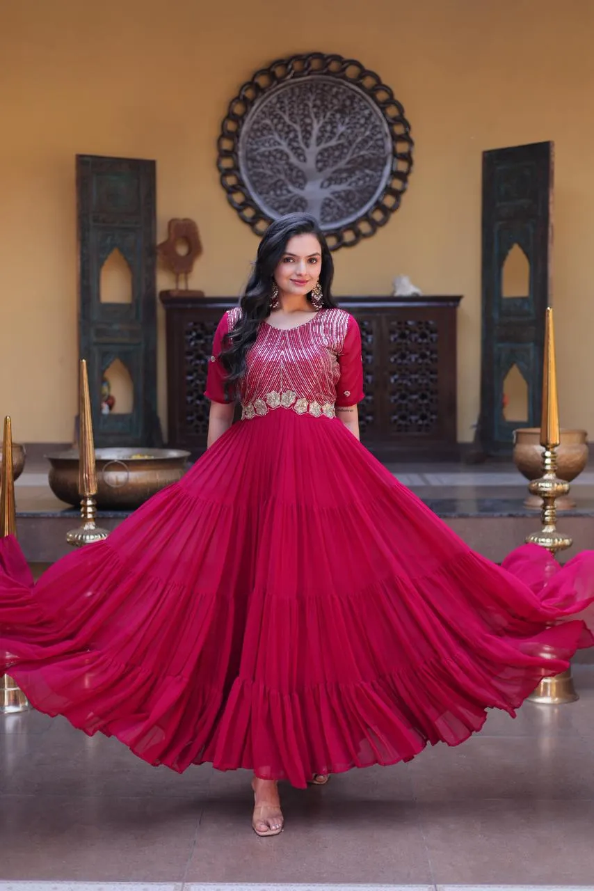 S Ka 1255 Faux Blooming With Embroidery Zari Sequins Work Gown 3