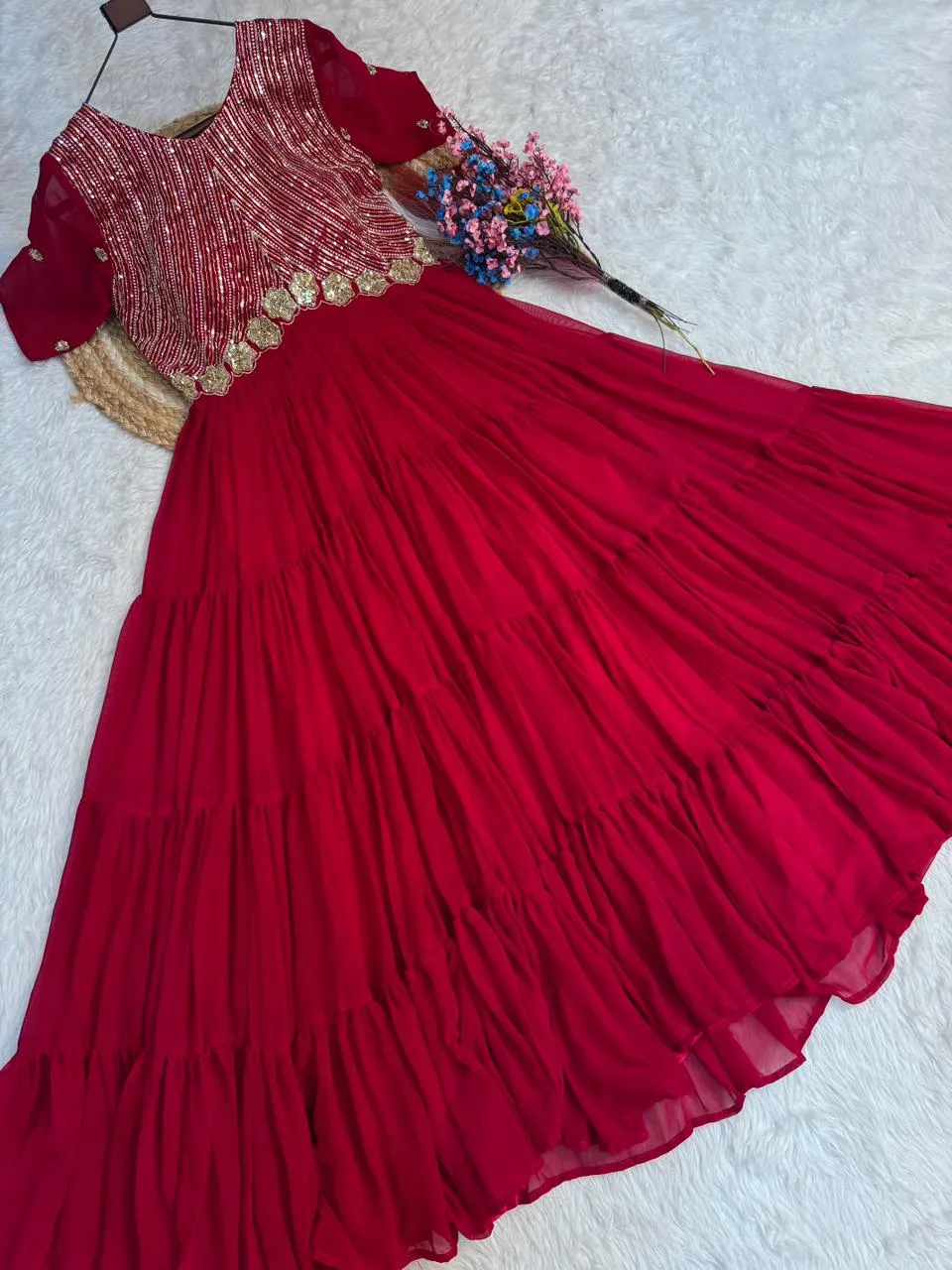 S Ka 1255 Faux Blooming With Embroidery Zari Sequins Work Gown 4
