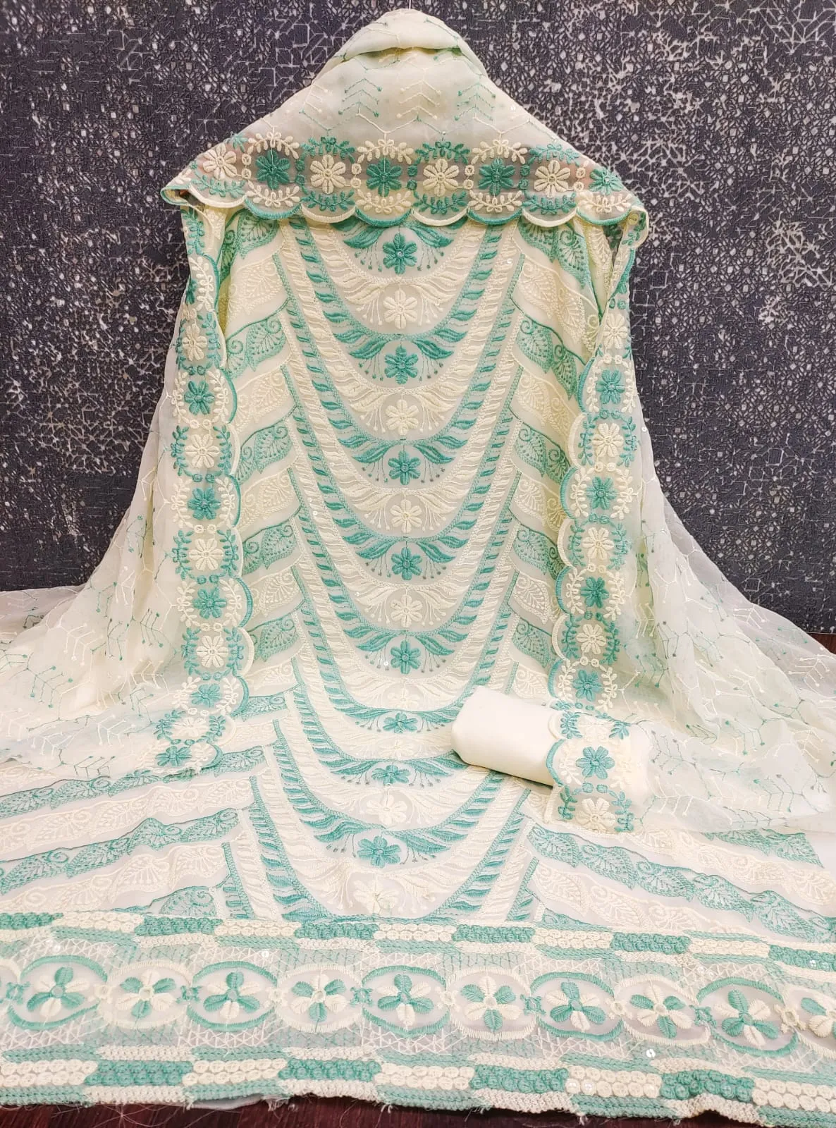 Sehnaz 1 Georgette Heavy Multi Schiffli Work Dress Materials 3