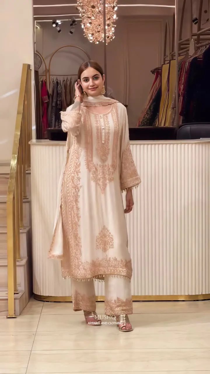 Sr 1617 Faux Georgette With Heavy Embroidery Sequence Work And Full Sleeve Readymade Dress