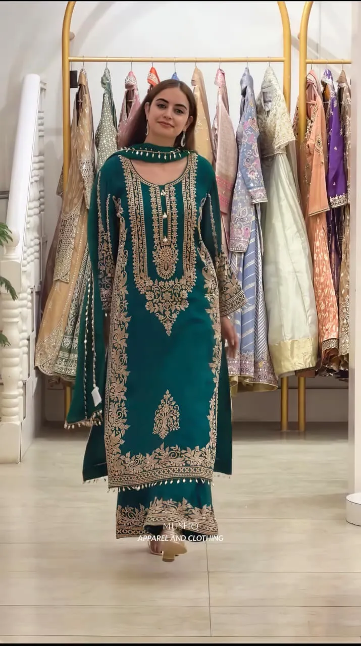 Sr 1617 Faux Georgette With Heavy Embroidery Sequence Work And Full Sleeve Readymade Dress 12