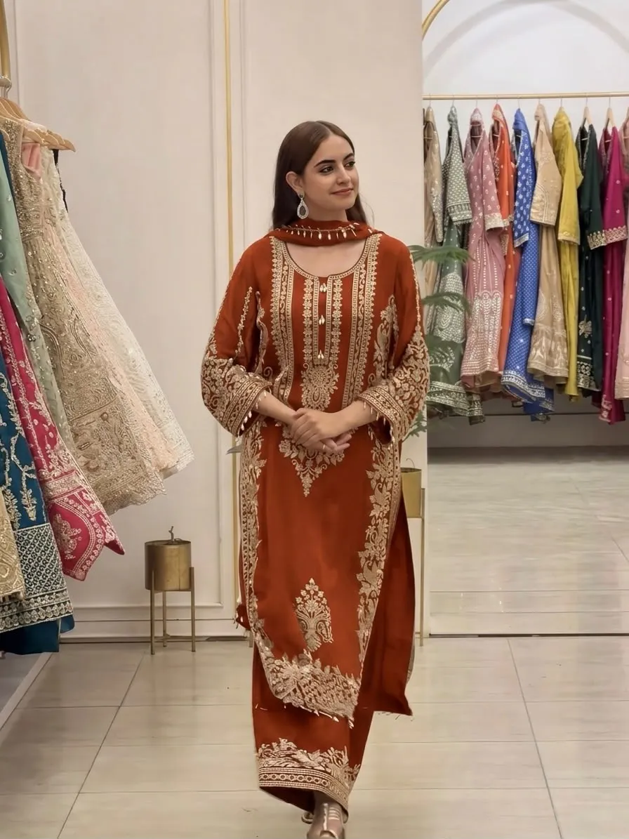 Sr 1617 Faux Georgette With Heavy Embroidery Sequence Work And Full Sleeve Readymade Dress 4