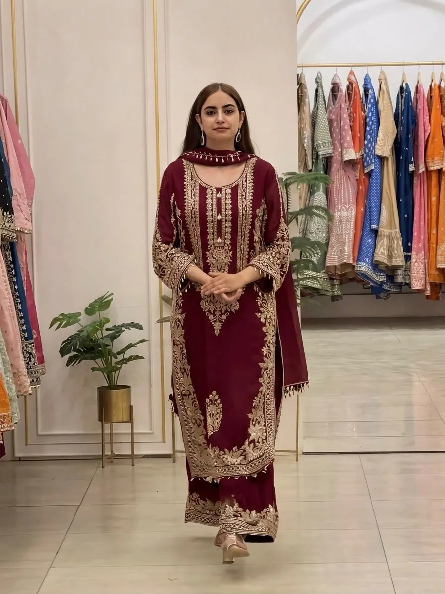 Sr 1617 Faux Georgette With Heavy Embroidery Sequence Work And Full Sleeve Readymade Dress 5