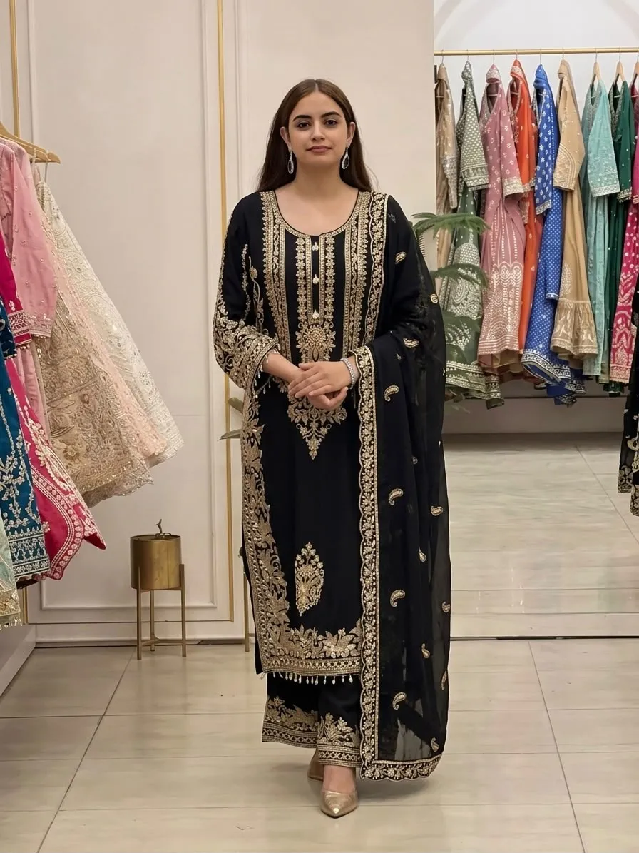Sr 1617 Faux Georgette With Heavy Embroidery Sequence Work And Full Sleeve Readymade Dress 8