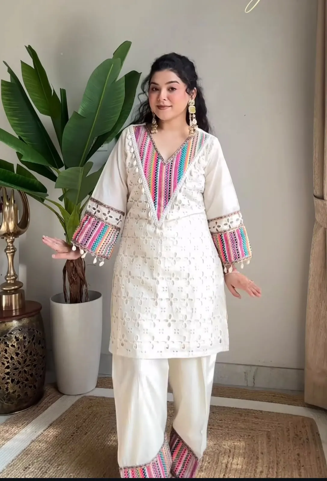 Sr 1683 Pure Khadi Cotton With Schiffli Work With Thread Work Readymade Dress 2