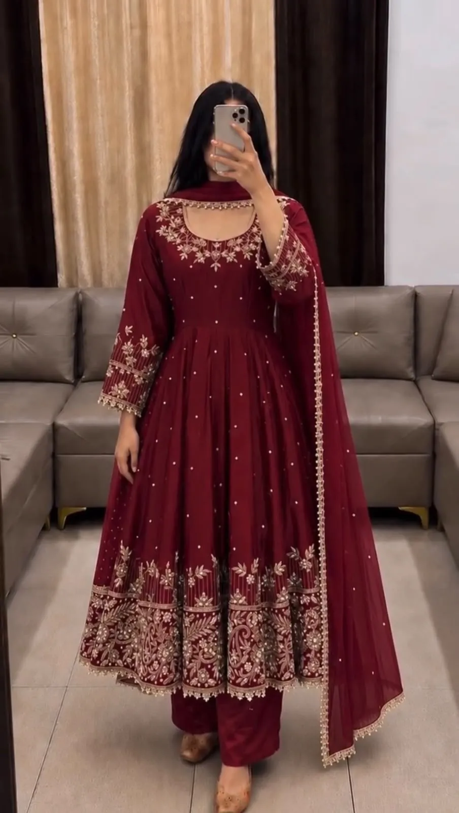 Sr 1719 Heavy Faux Georgette With Embroidery Work With Full Sleeve Readymade Dress