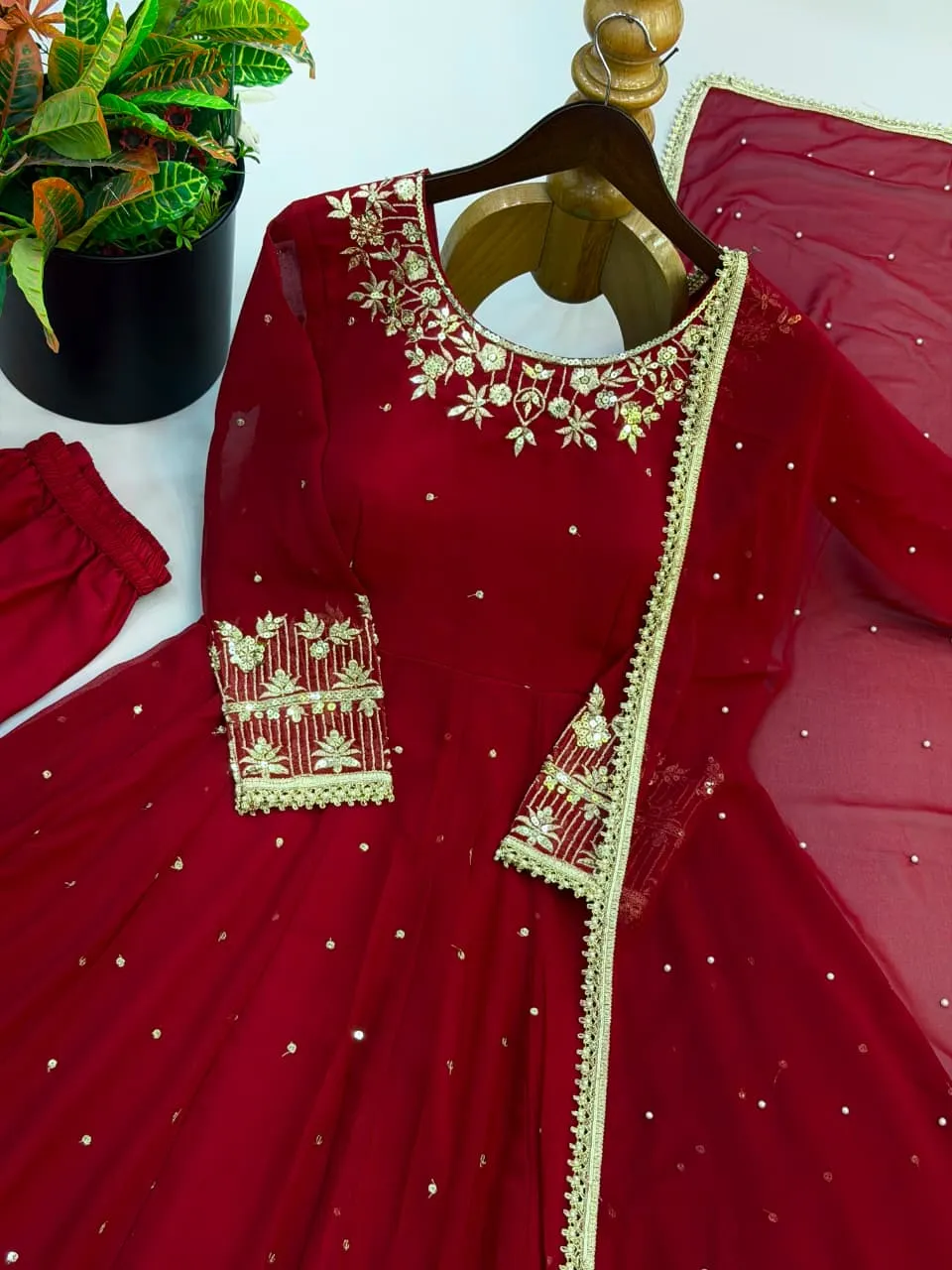 Sr 1719 Heavy Faux Georgette With Embroidery Work With Full Sleeve Readymade Dress 2