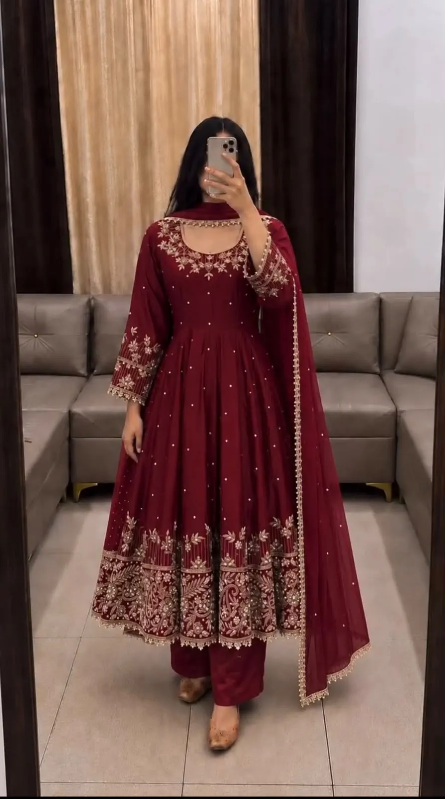 Sr 1719 Heavy Faux Georgette With Embroidery Work With Full Sleeve Readymade Dress 3