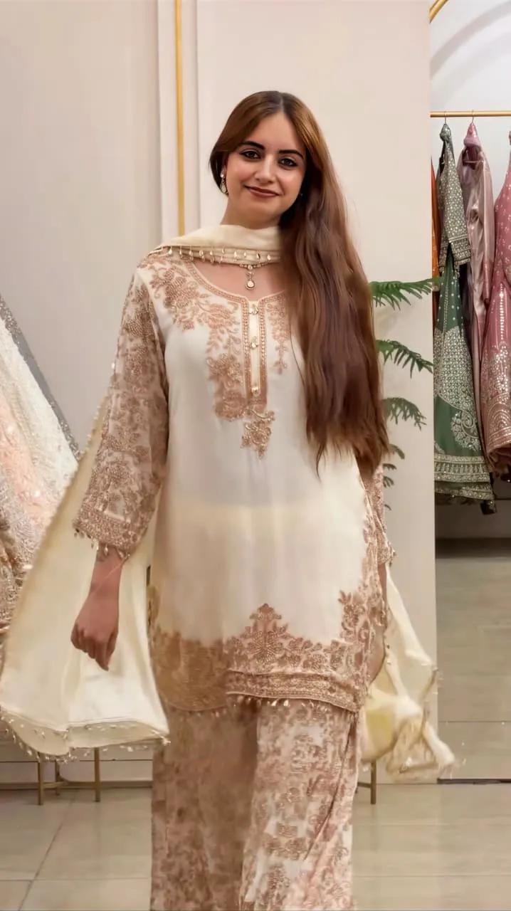 Sr 1720 Faux Georgette With Heavy Embroidery Sequence Work And Full Sleeve Readymade Dress