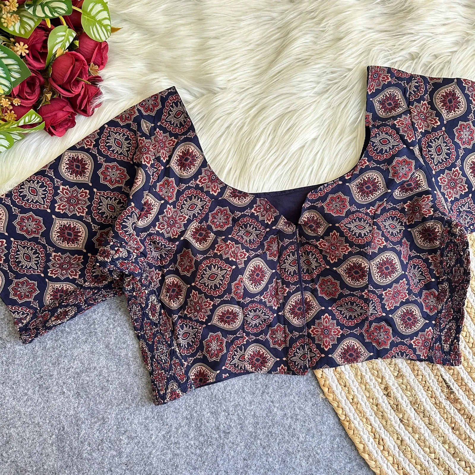 Arjrak Elastic Pure Ajrak Cotton Blouse 3