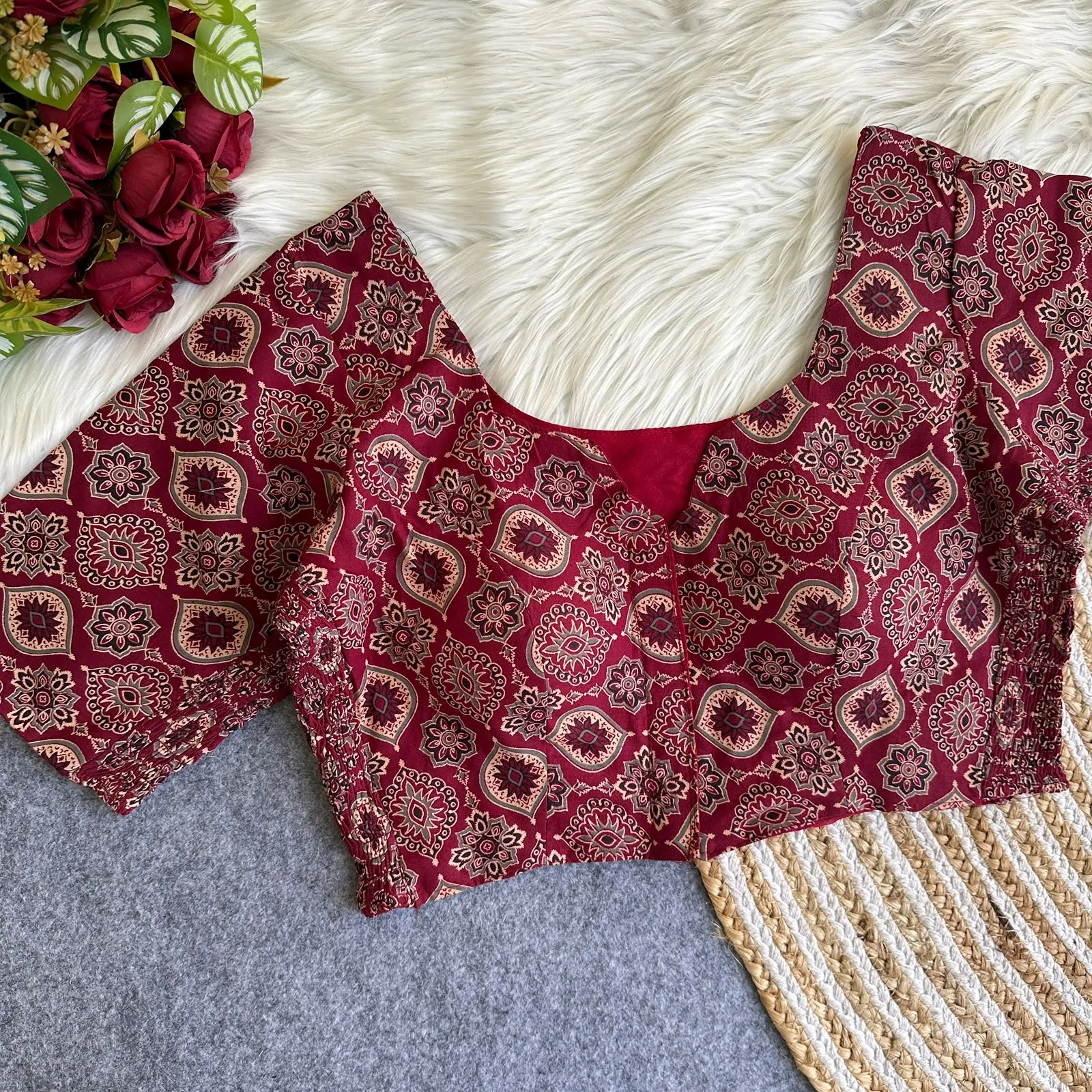 Arjrak Elastic Pure Ajrak Cotton Blouse 4