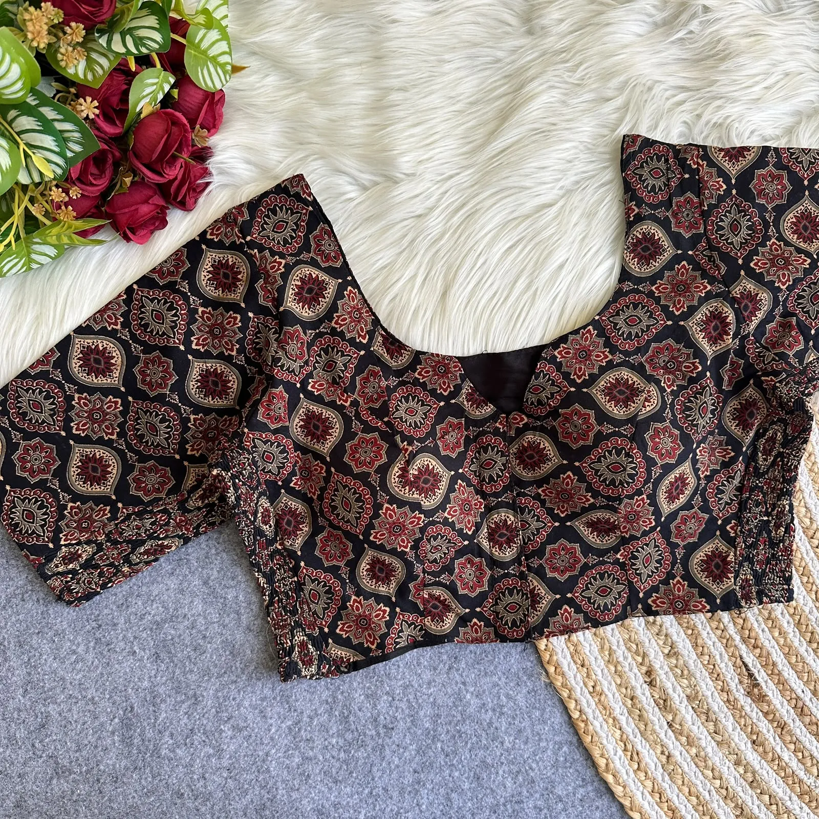 Arjrak Elastic Pure Ajrak Cotton Blouse 5