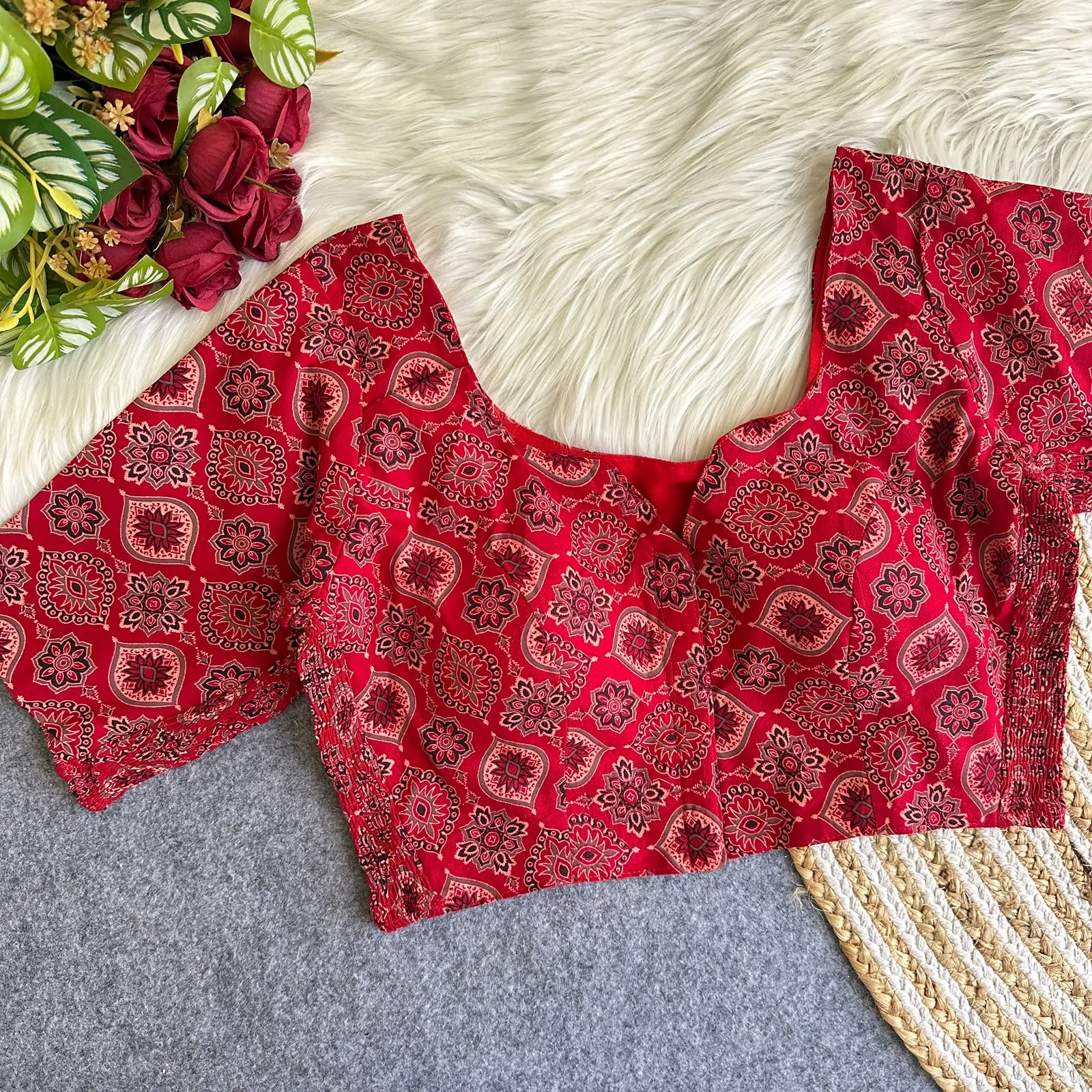 Arjrak Elastic Pure Ajrak Cotton Blouse 6