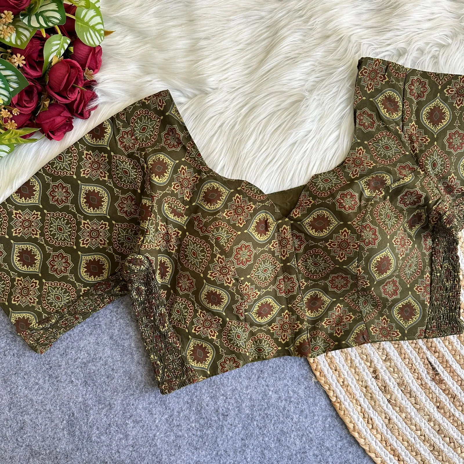 Arjrak Elastic Pure Ajrak Cotton Blouse 7