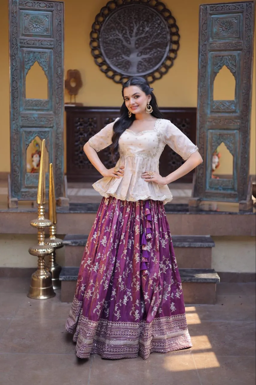LW 7166 Wine Jacquard Lehenga Choli - Image 5