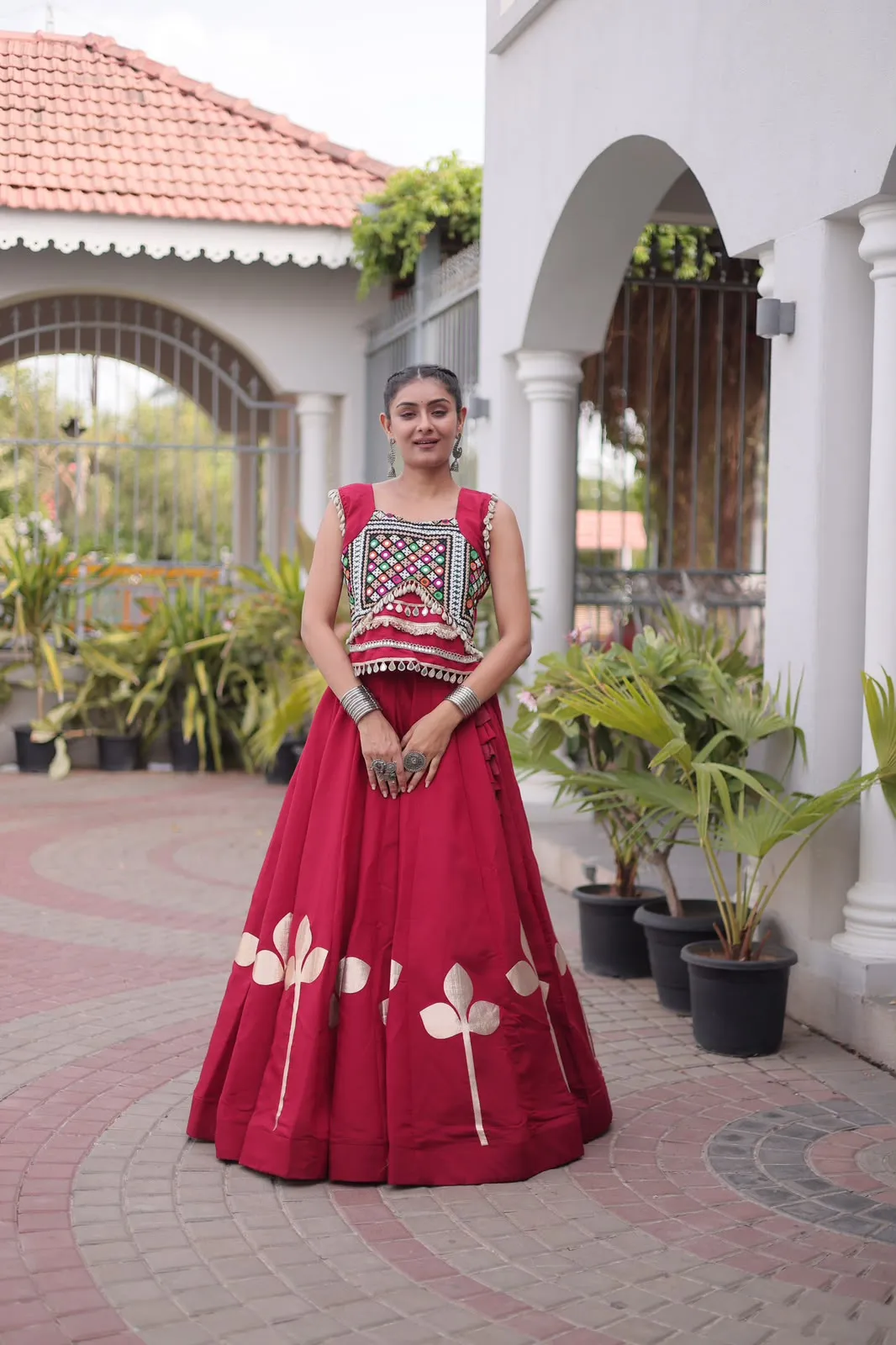 LW 7174 Maroon Roman Silk Lehenga Choli - Image 2