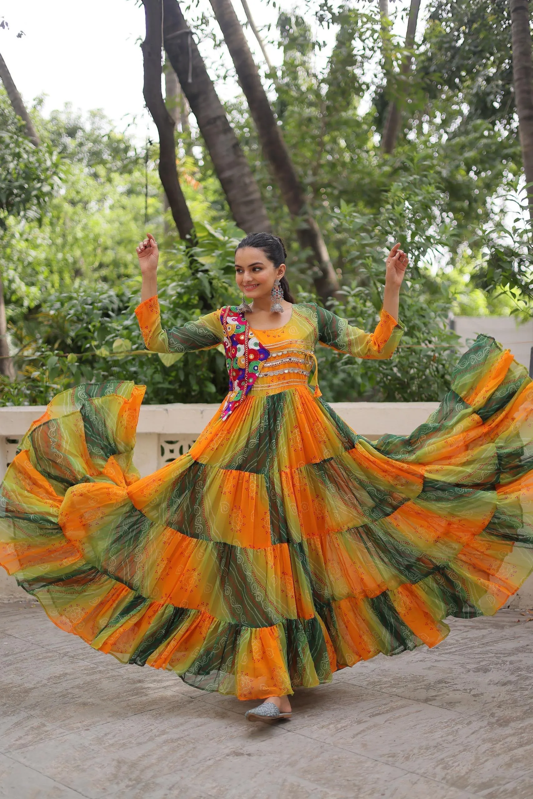 LW 9263 Laheriya & Bandhej Gown