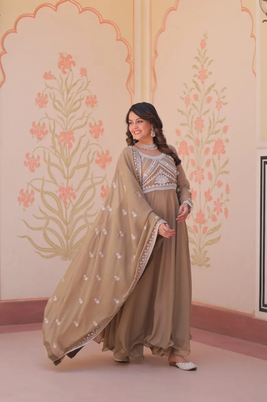 LW 9311 Beige Star Georgette Gown 3