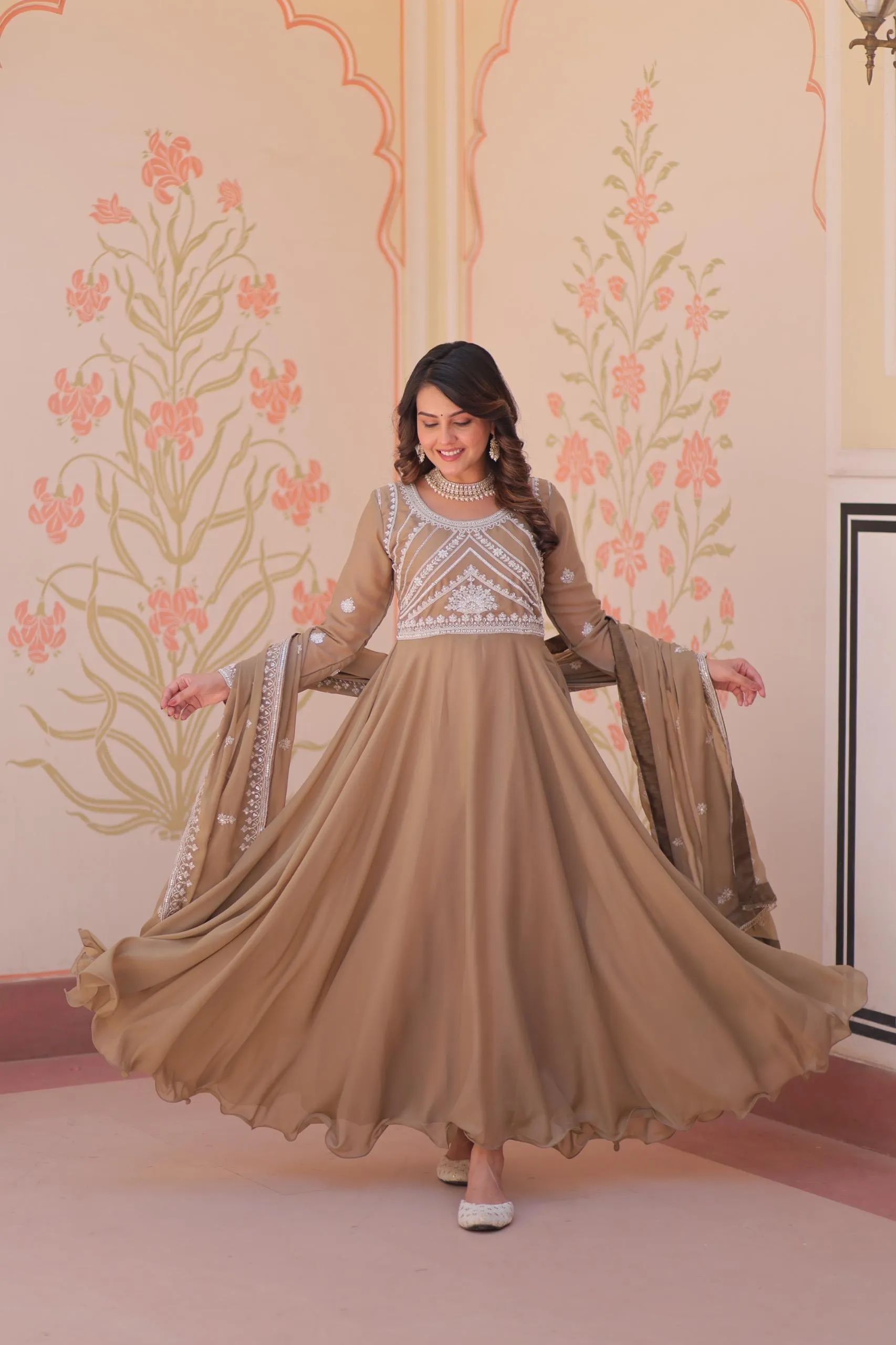 LW 9311 Beige Star Georgette Gown Design 2677