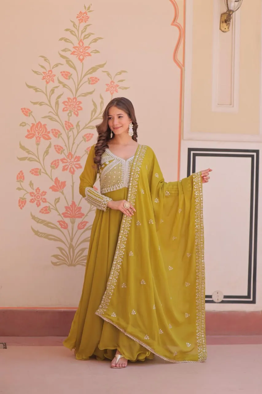 LW 9313 Mehendi Star Georgette Gown 2