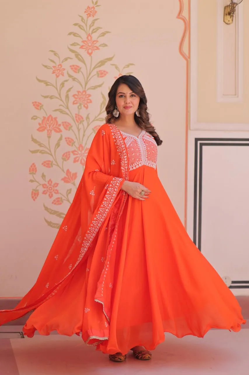 LW 9313 Mehendi Star Georgette Gown 4