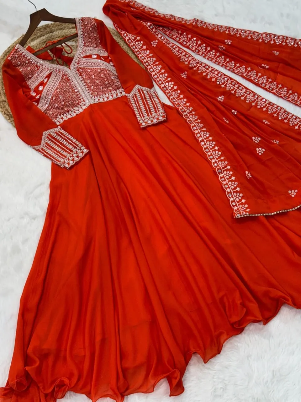 LW 9313 Mehendi Star Georgette Gown 5