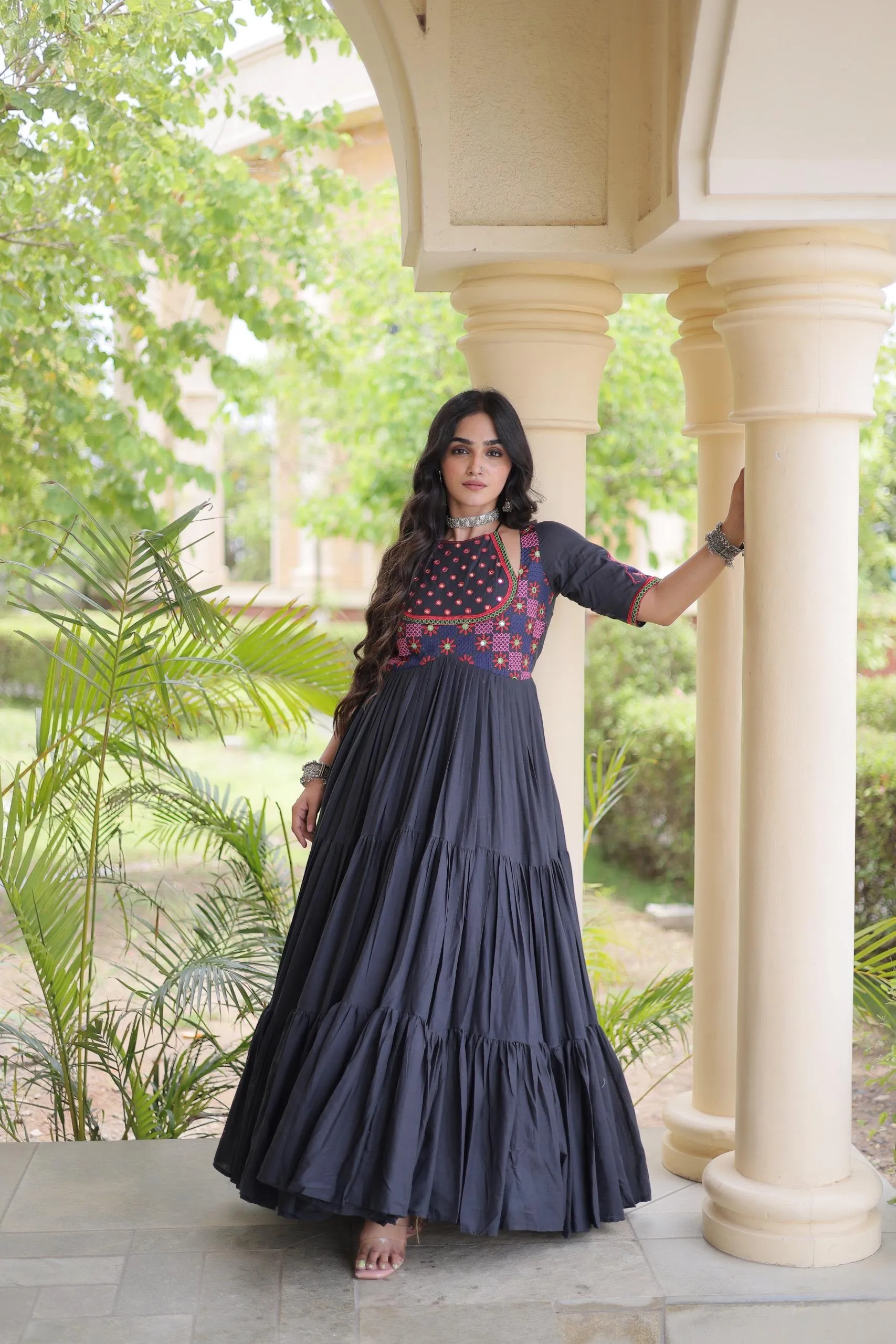 LW 9348 Black Kora Cotton Gown Design 2666