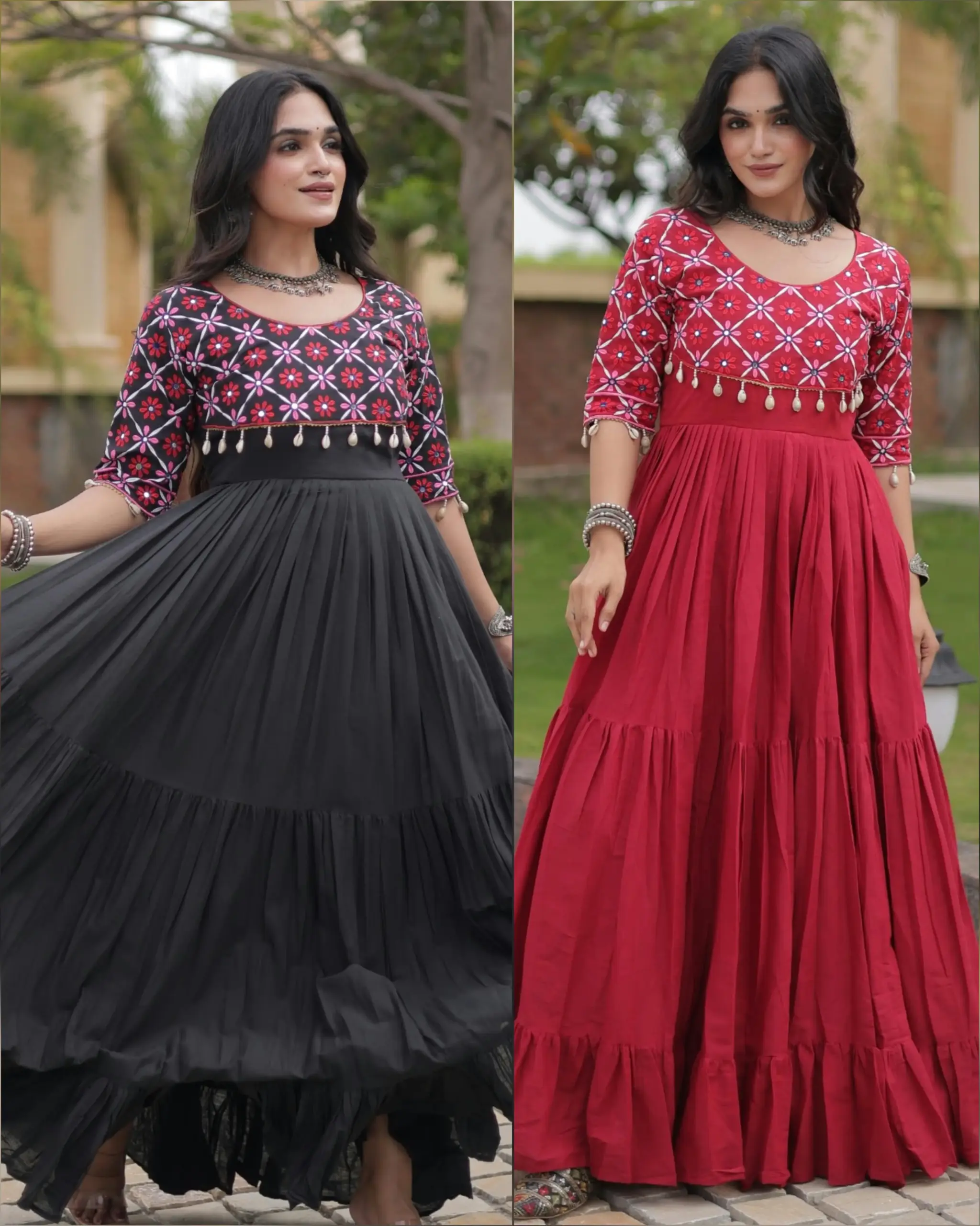 LW 9349 Maroon Kora Cotton Gown 3