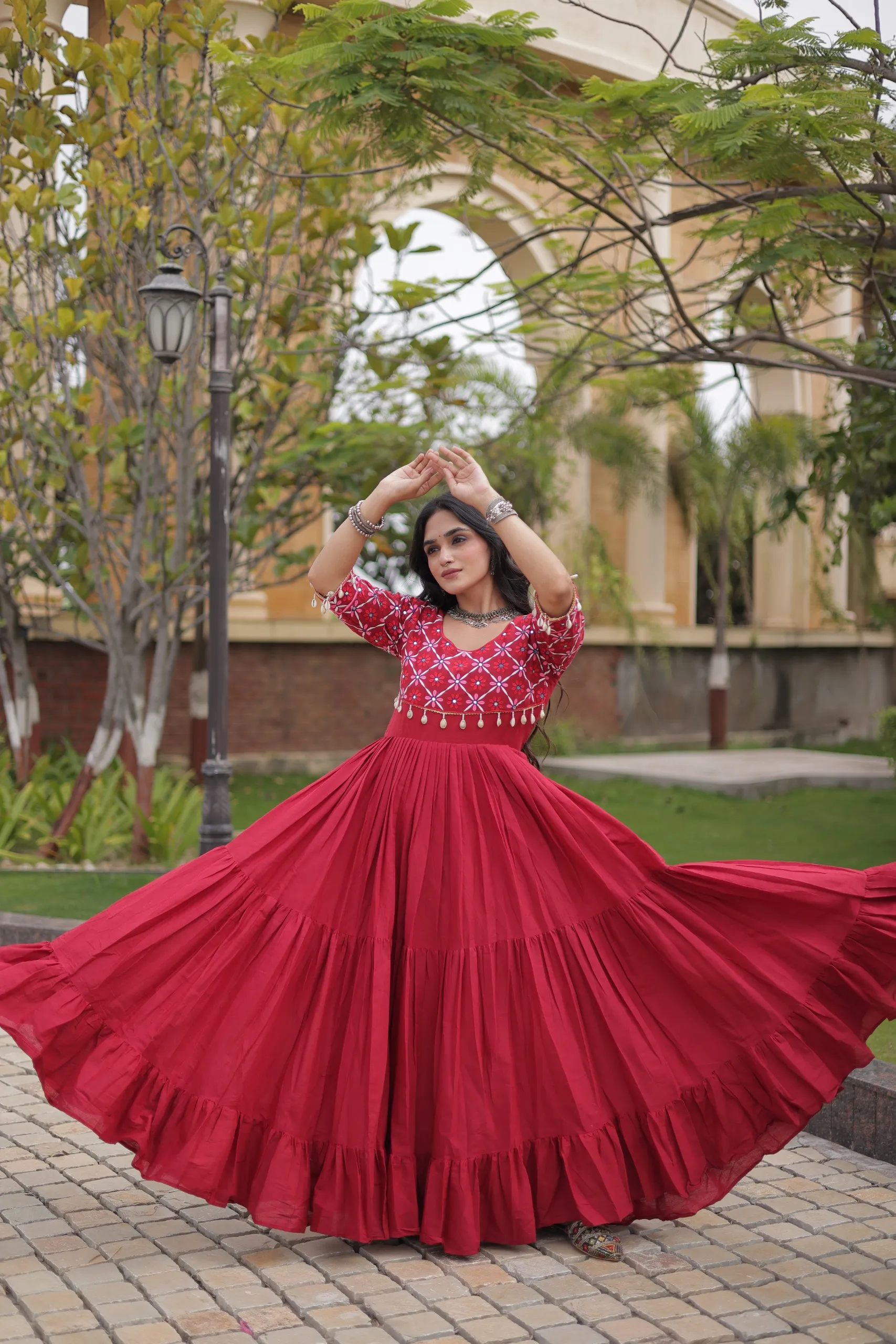 LW 9349 Maroon Kora Cotton Gown 4
