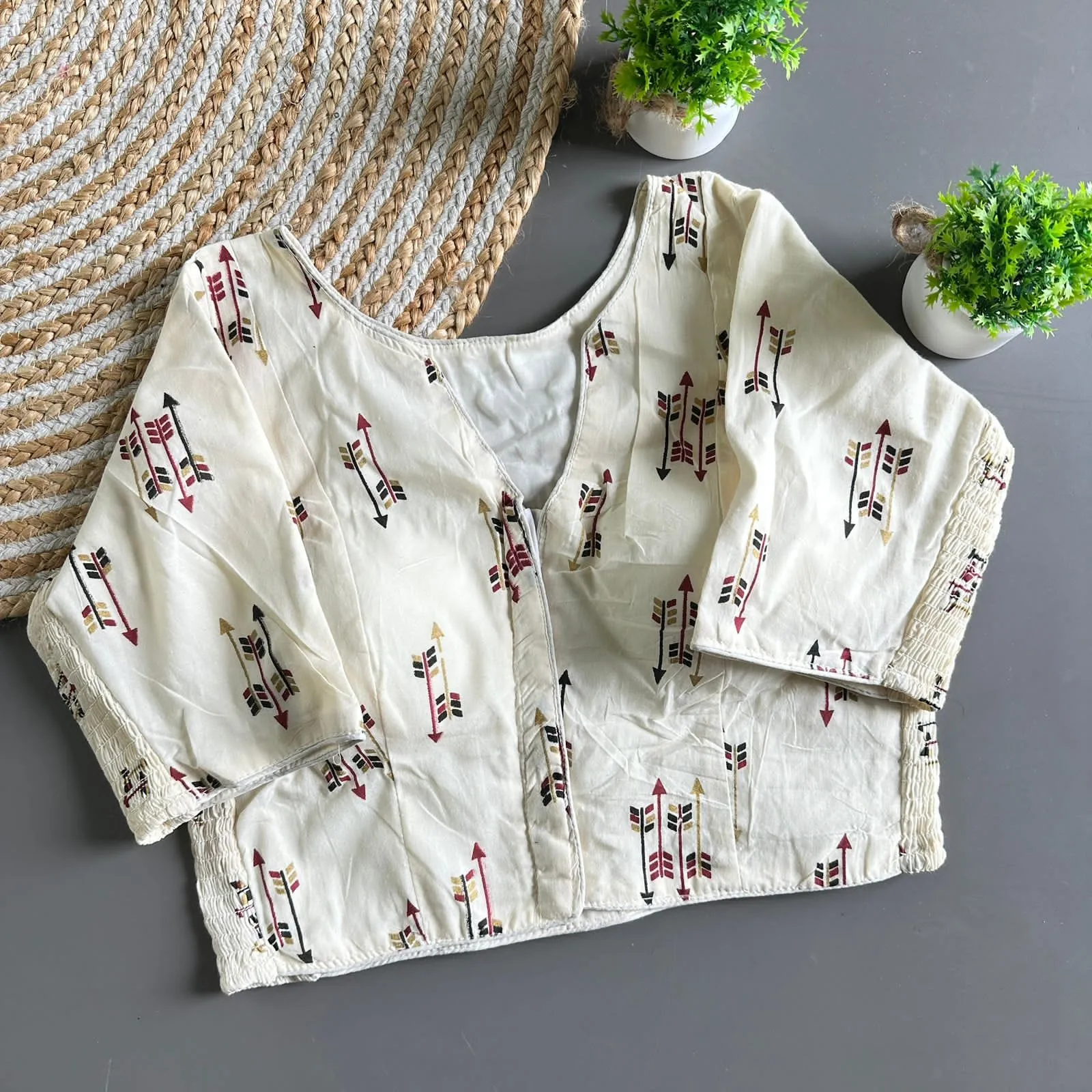 Trading Cotton Pure Cotton Block Blouse 10