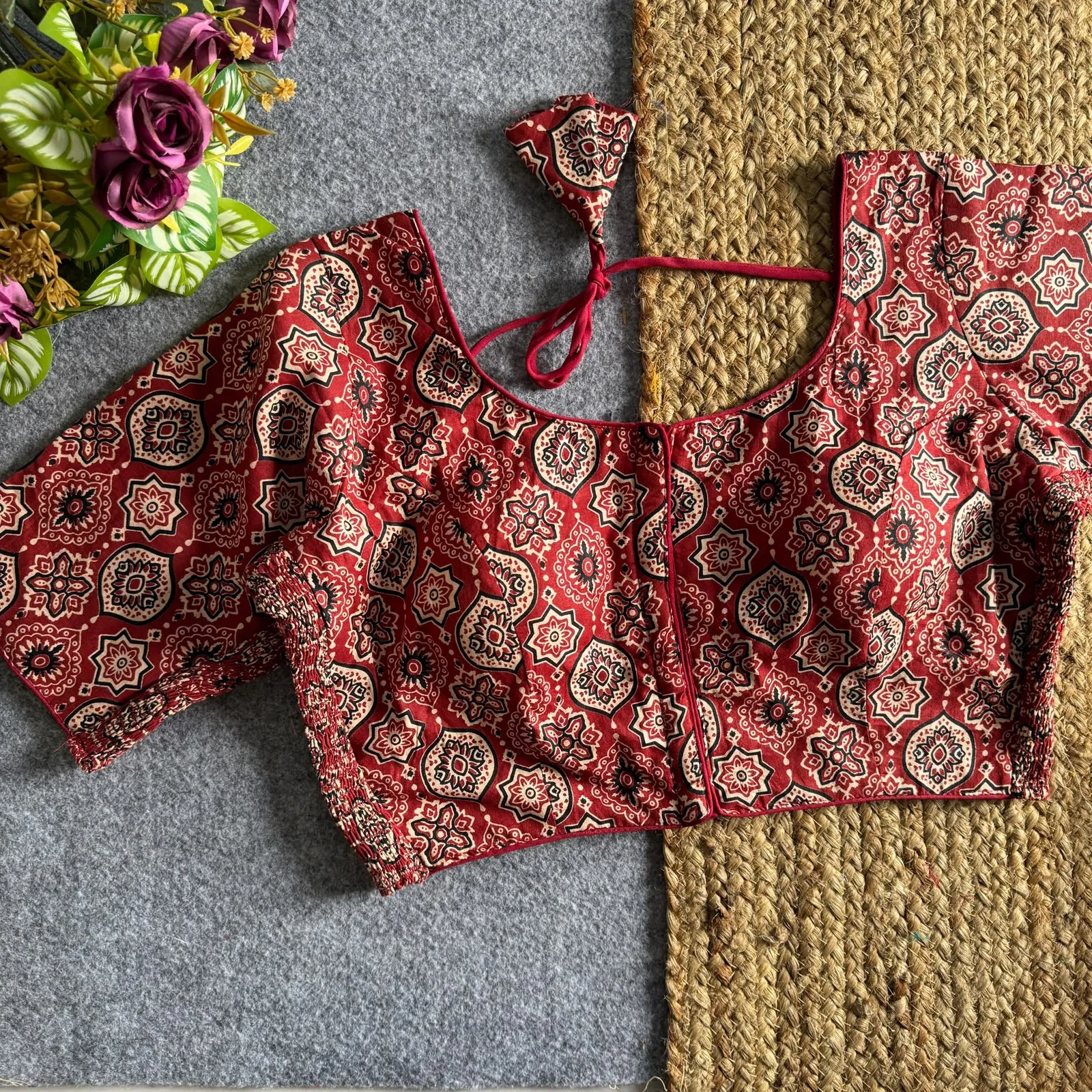 Ajrakprint Elastic Pure Ajrak Cotton Blouse 1
