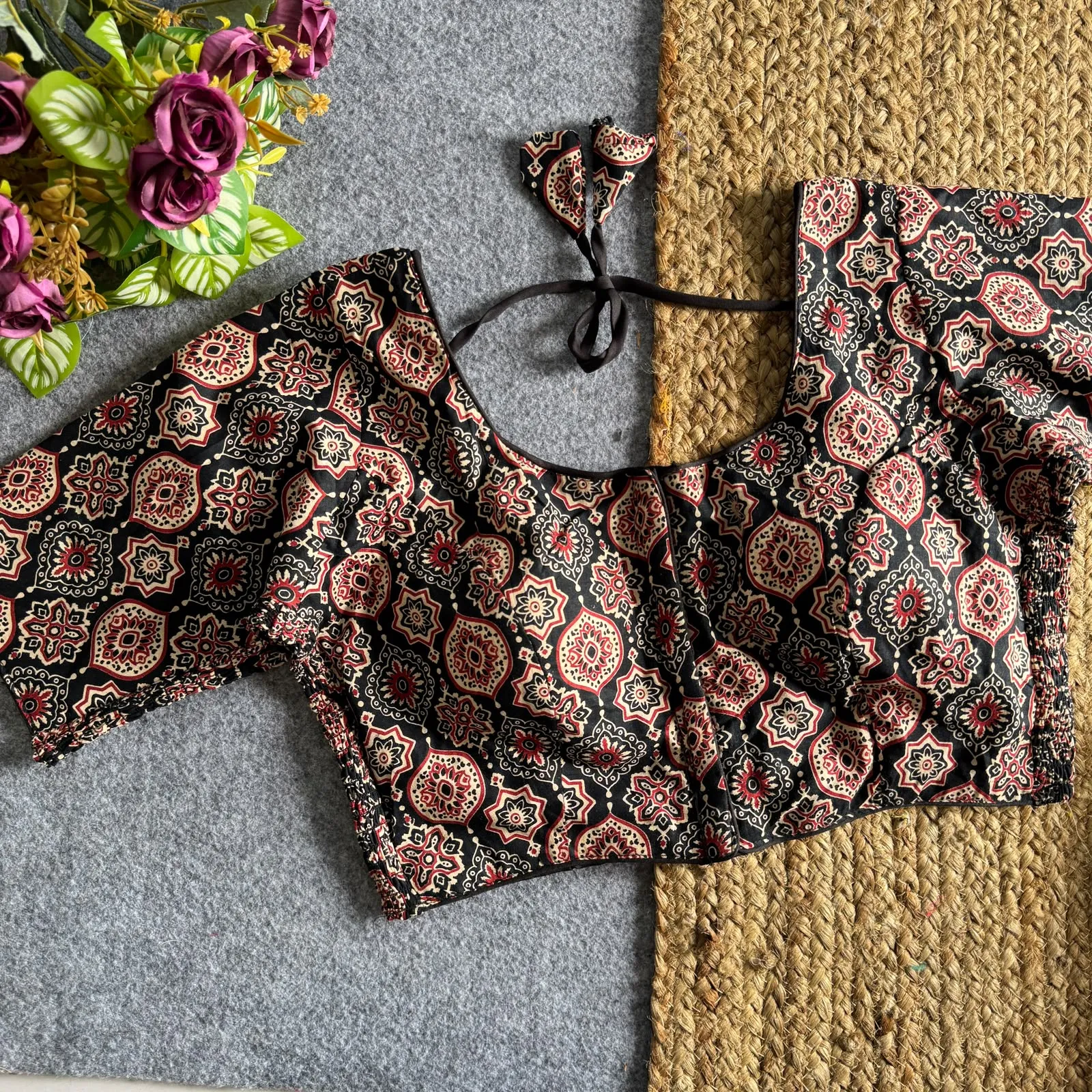 Ajrakprint Elastic Pure Ajrak Cotton Blouse 3