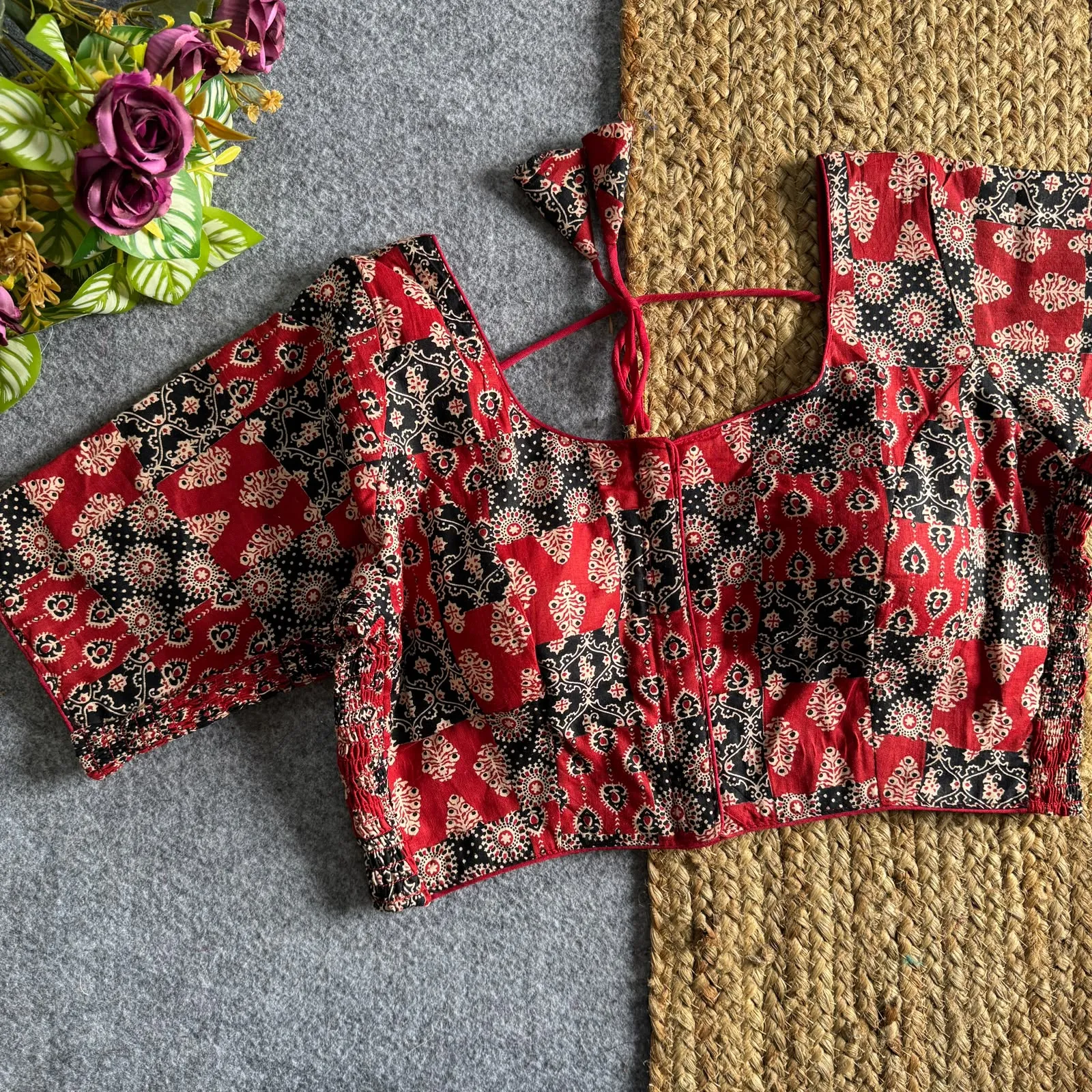 Ajrakprint Elastic Pure Ajrak Cotton Blouse 5