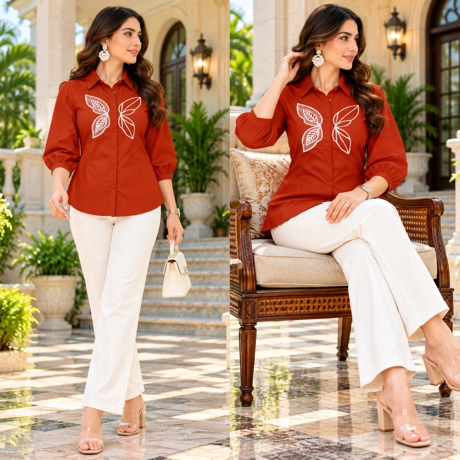 FVD Butter Fly Brown Rayon Slub Kurti Pant Set 2
