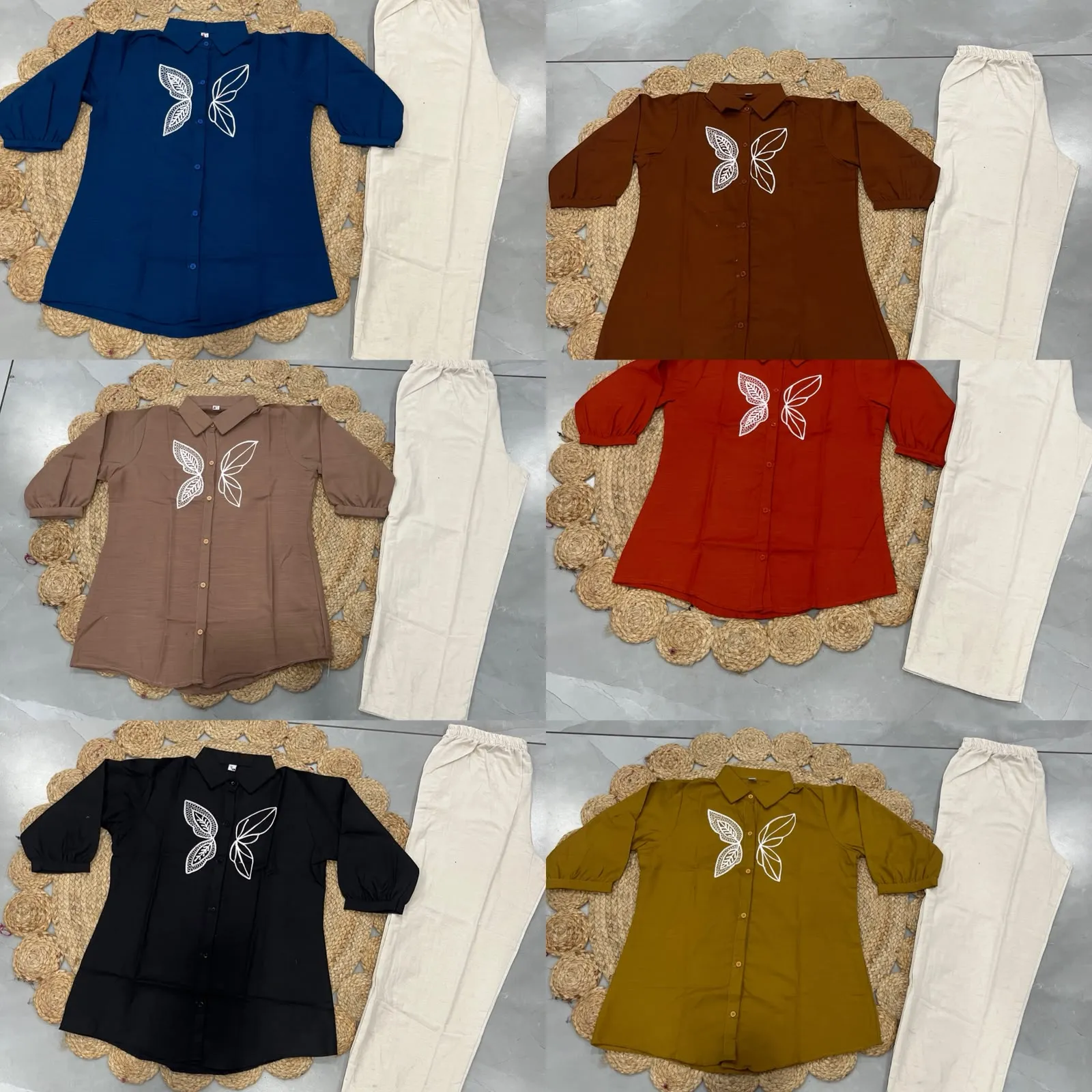 FVD Butter Fly Brown Rayon Slub Kurti Pant Set 5