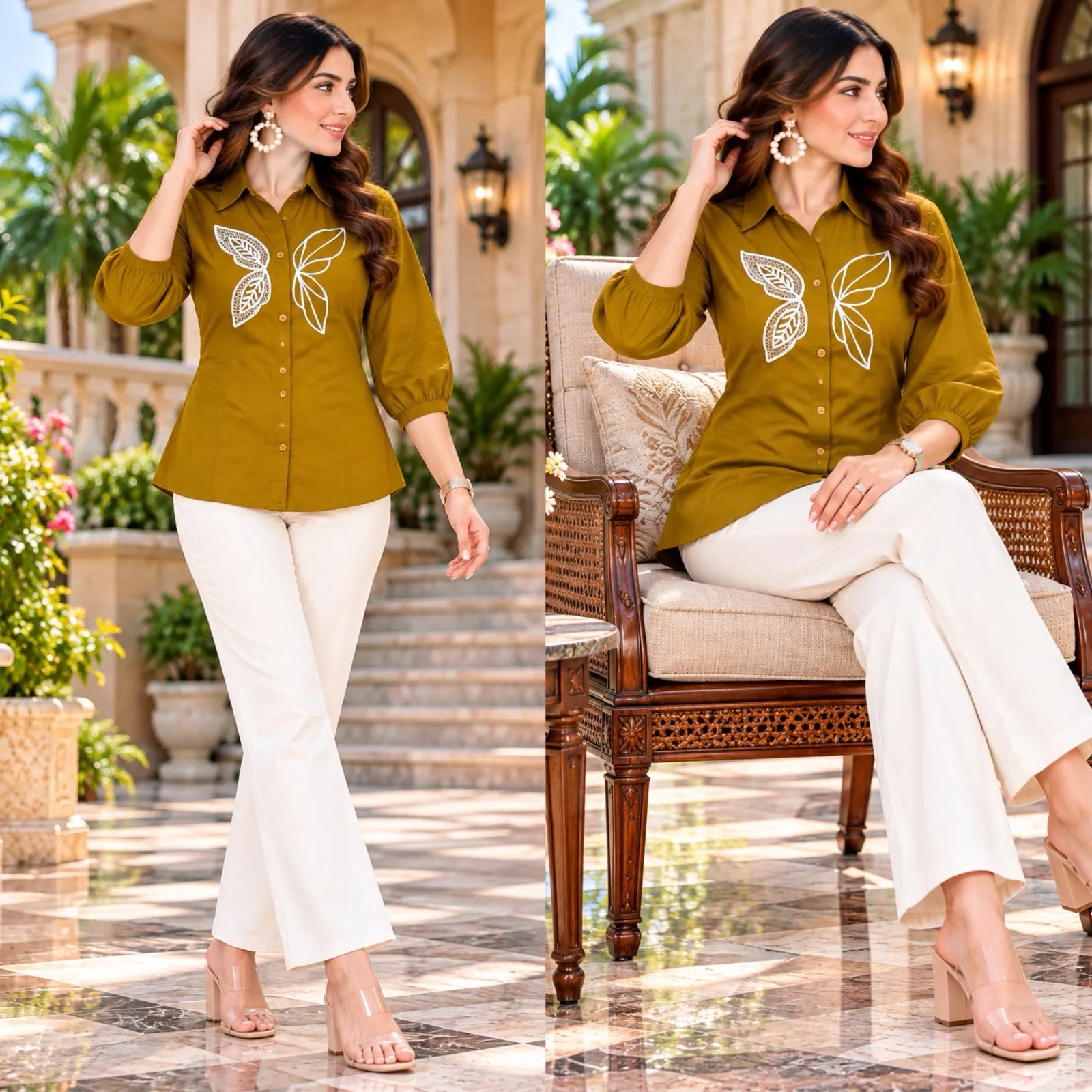 FVD Butter Fly Brown Rayon Slub Kurti Pant Set 7