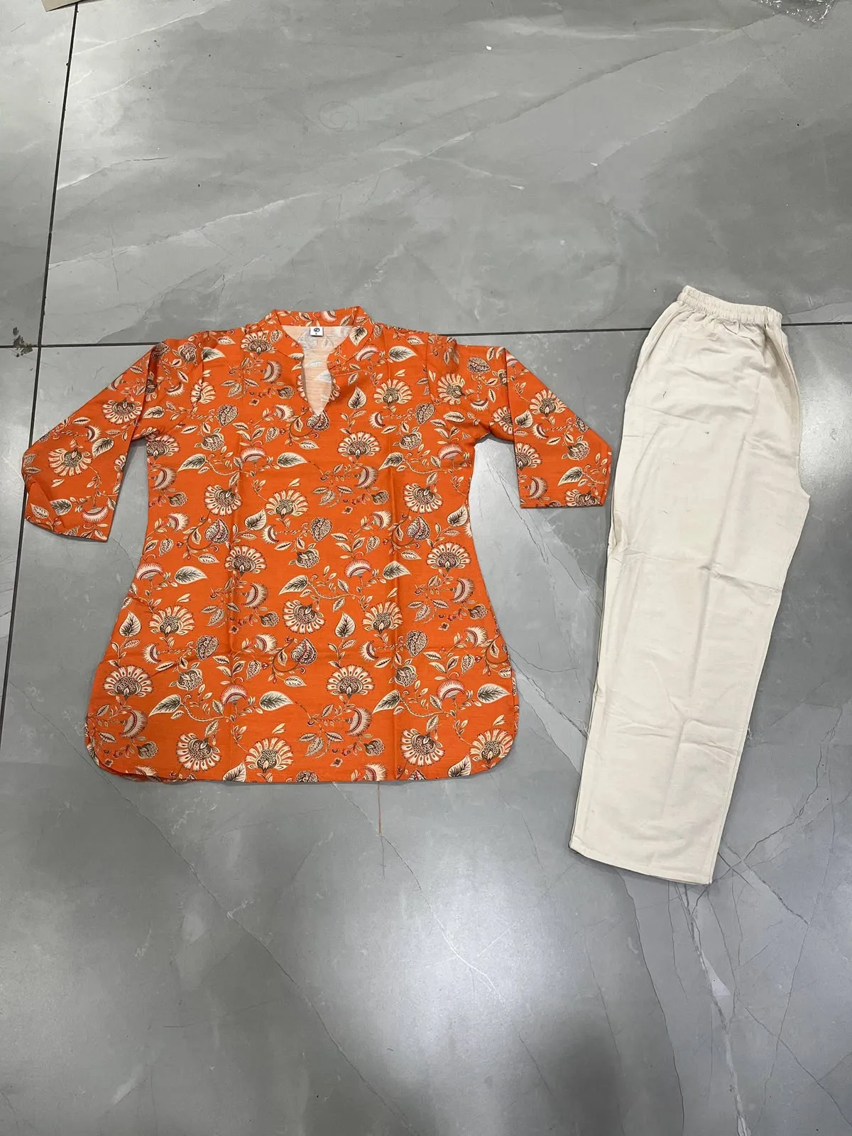 FVD Janvika Methi Orange Rayon Slub Kurti Pant Set 1