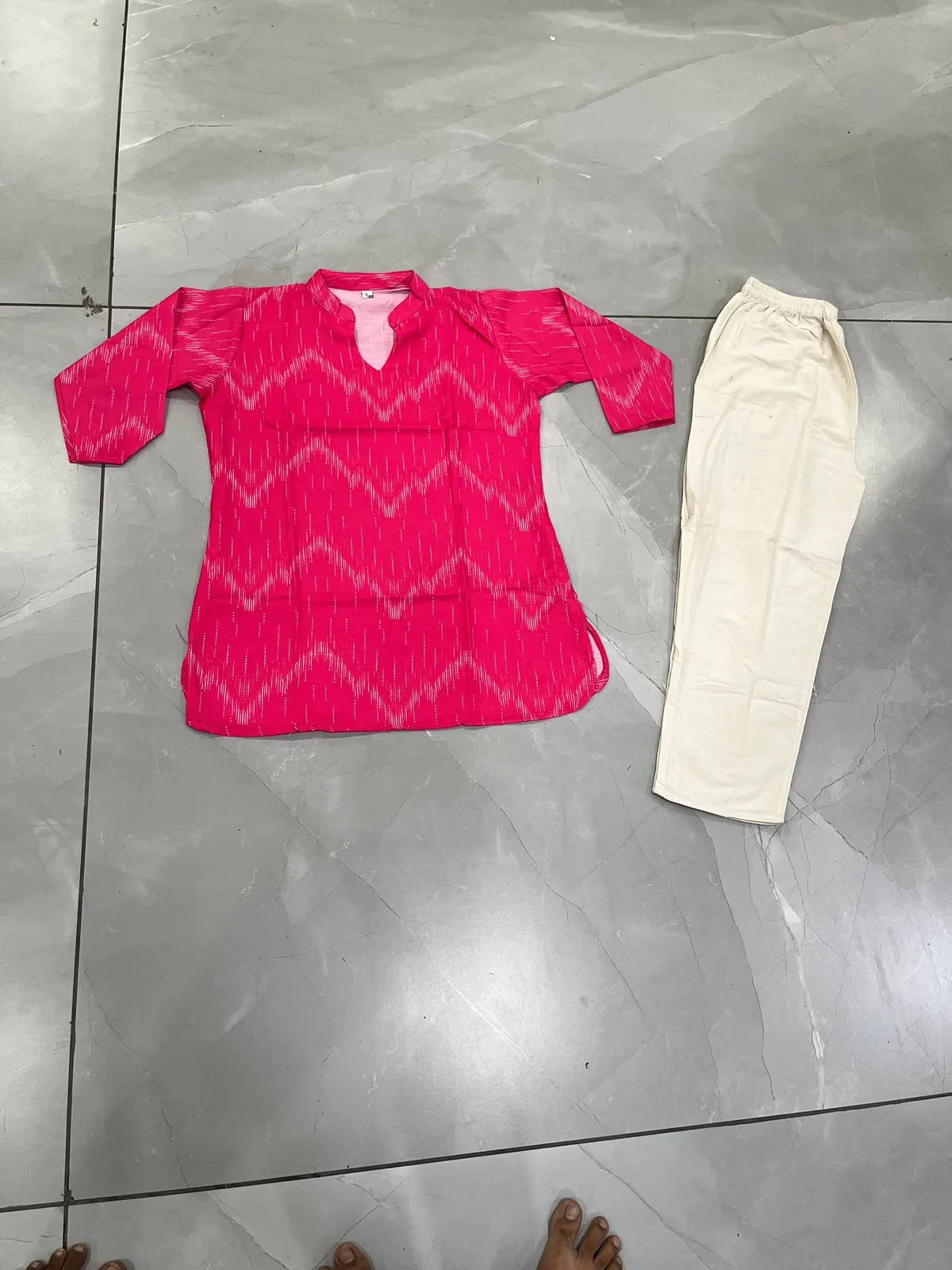 FVD Janvika Pink Rayon Slub Kurti Pant Set 1