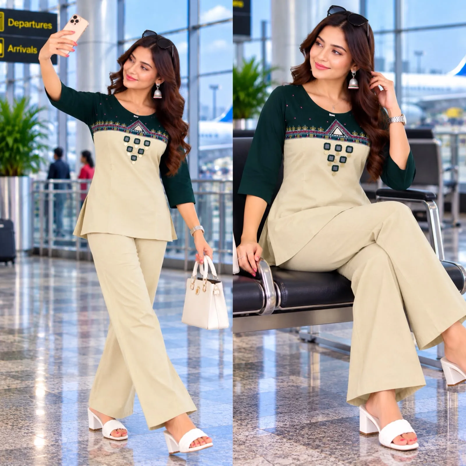 FVD Rajvadi Rust Dhabu Cotton Kurti Pant Set