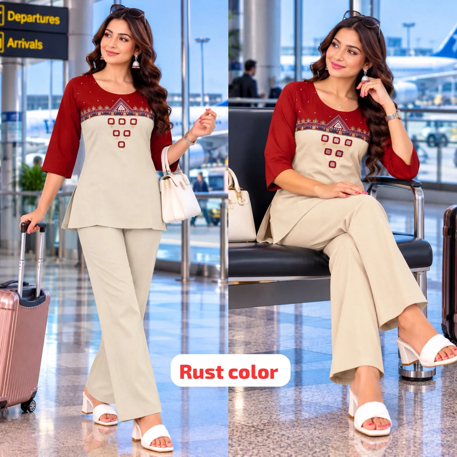 FVD Rajvadi Rust Dhabu Cotton Kurti Pant Set 11