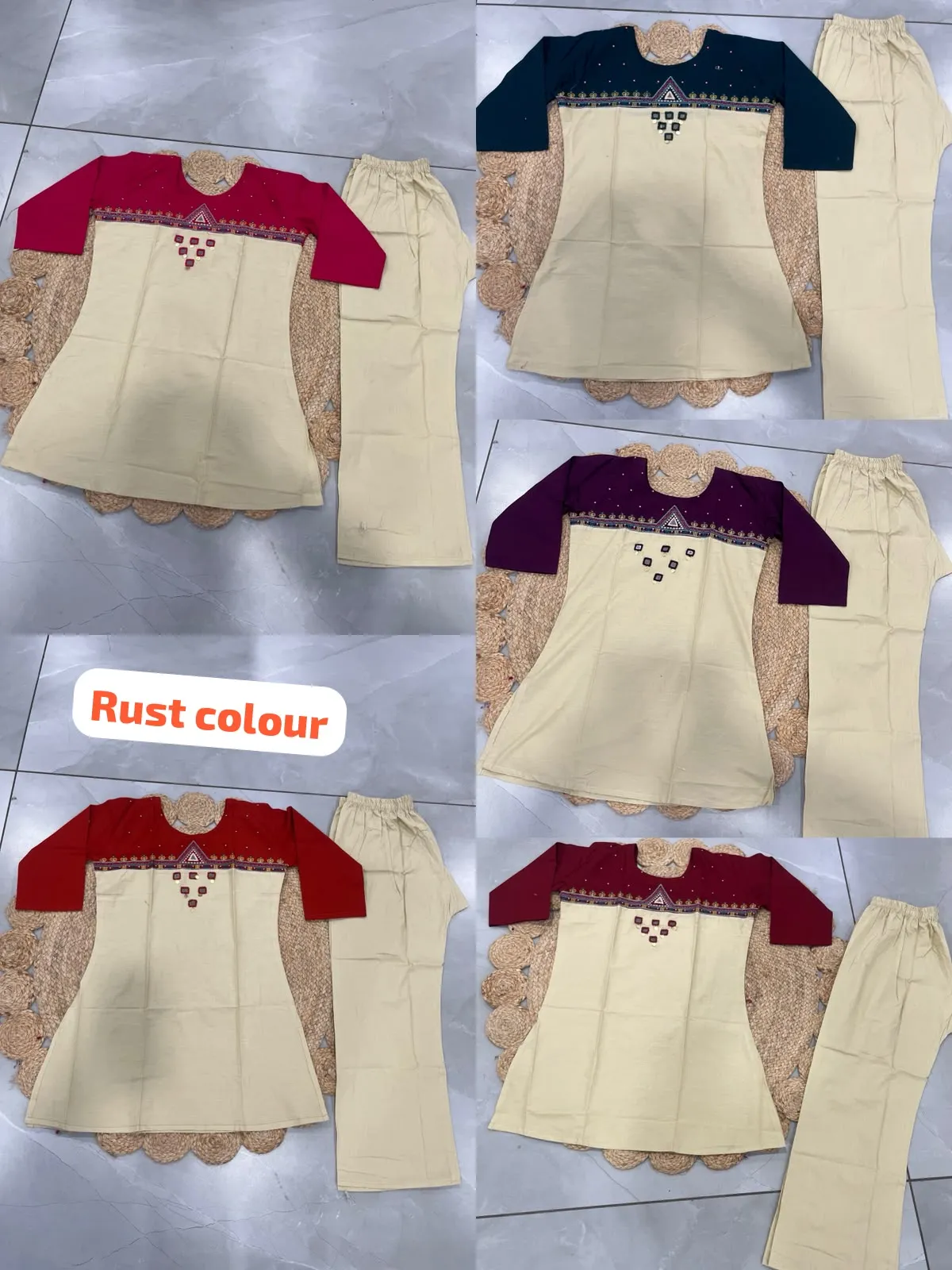 FVD Rajvadi Rust Dhabu Cotton Kurti Pant Set 4