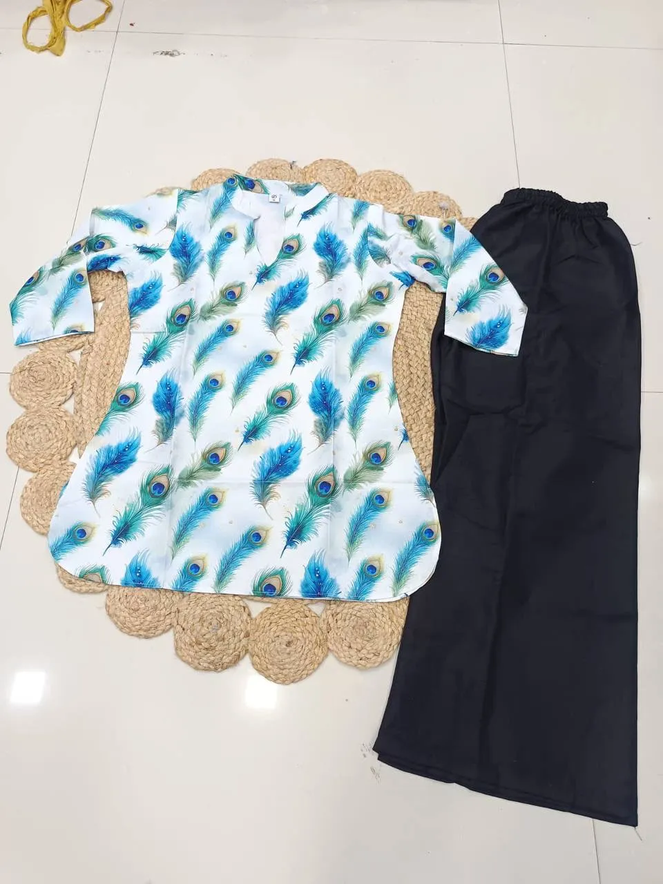 FVD Sonpari Blue Morpich Rayon Slub Kurti Pant Set 1