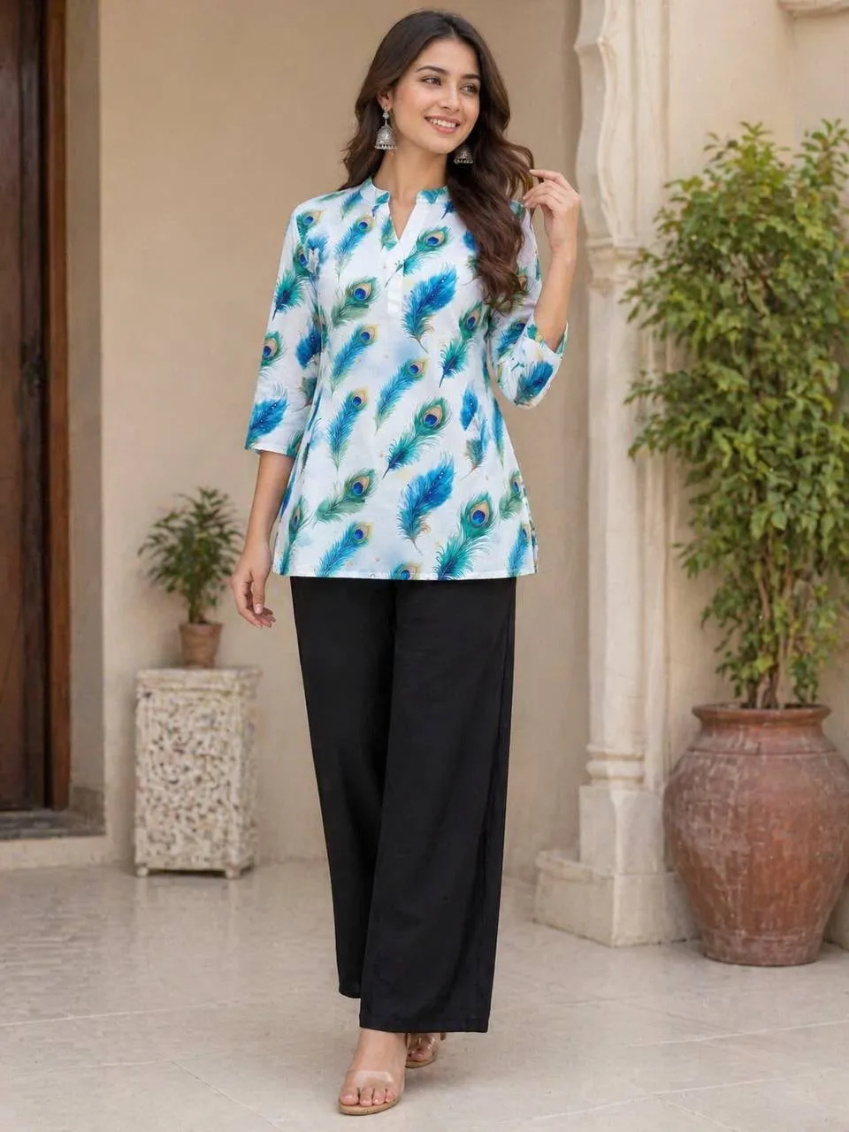 FVD Sonpari Blue Morpich Rayon Slub Kurti Pant Set 2