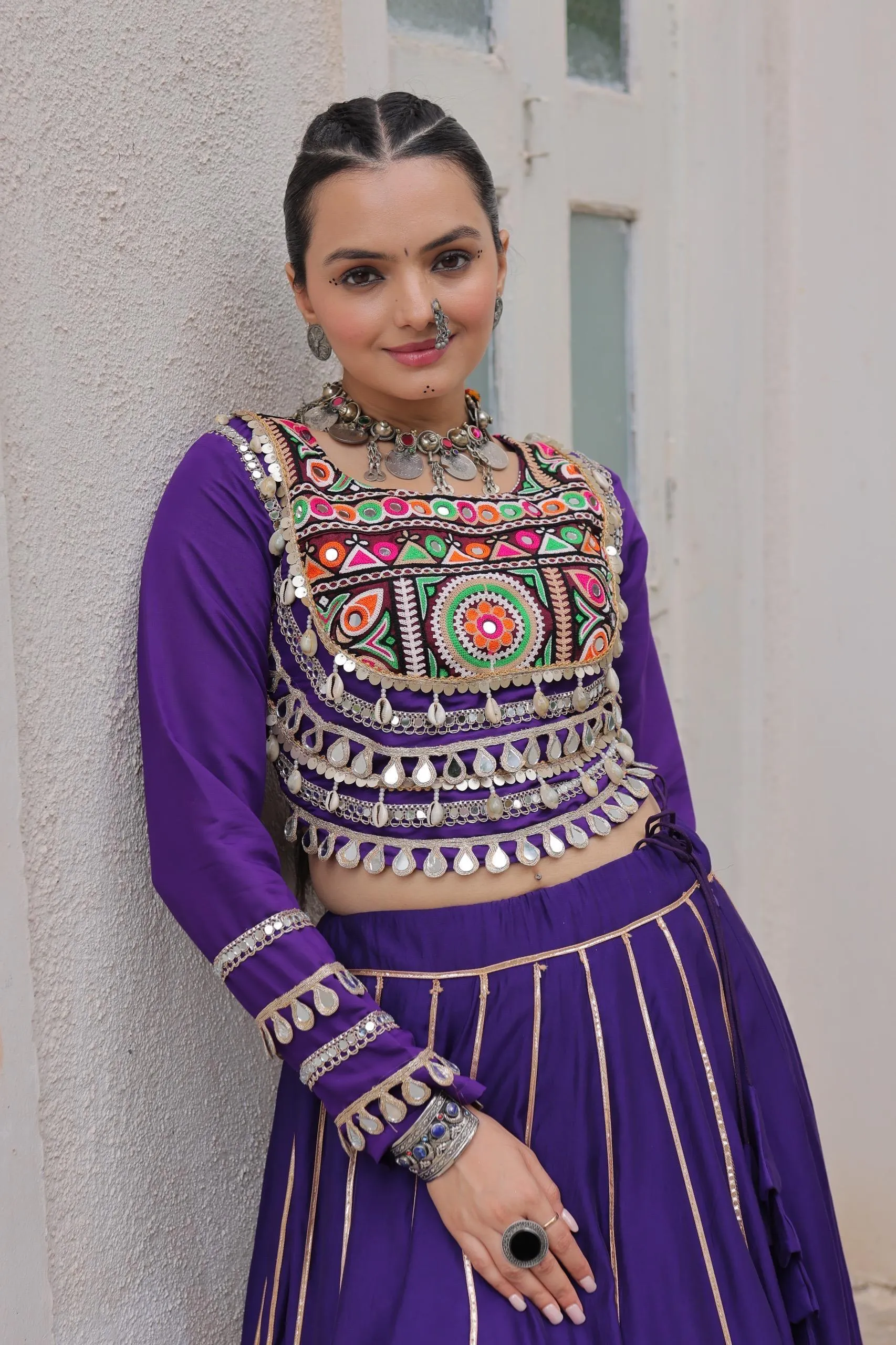 LW 7145 Maroon Roman Fabric Lehenga Choli 1